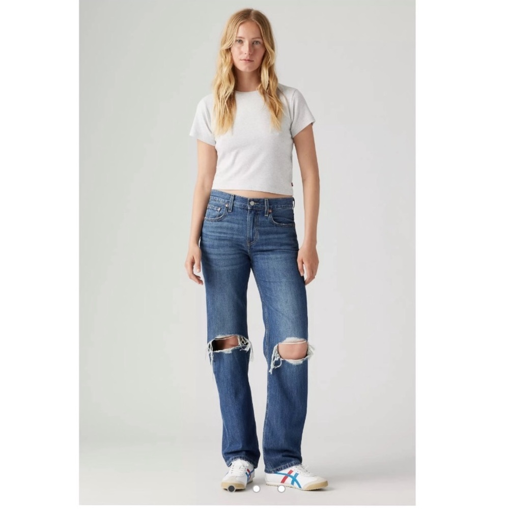 Levi's Low Pro Straight '90s High Rise Relaxed Jeans Medium Wash Rigid Denim 28